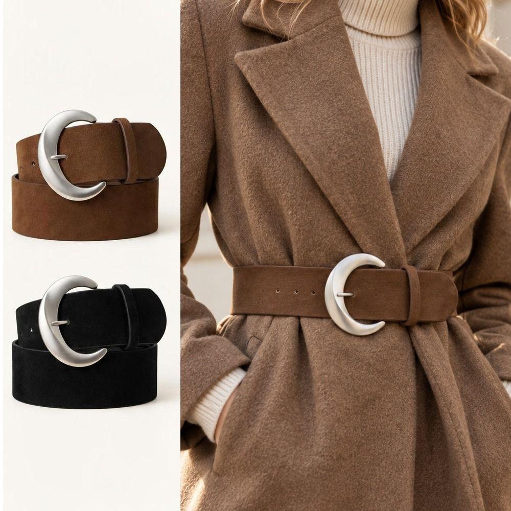 Crescent Buckle Suede Waist Belt Suede Fashion Belt Accessory Y2K Wide Waistband For Women