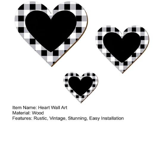 3 Pcs Wooden Heart Wall Decor Vintage Heart Shaped Wall Sign Rustic Hanging Love Plaque for Kitchen Bedroom Bathroom Living Room Farmhouse