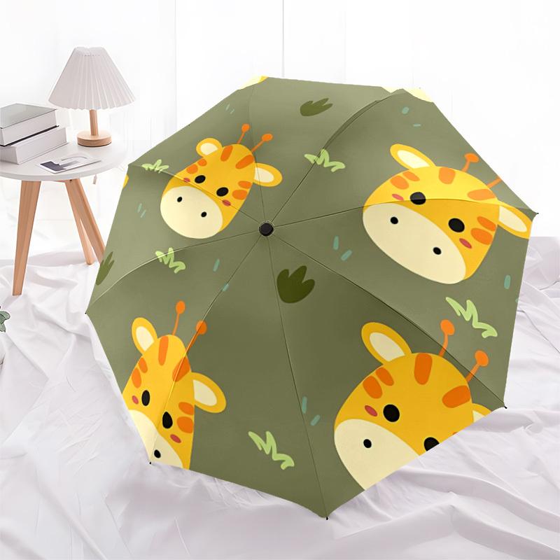 1pc Giraffe Pattern Automatic Folding Umbrella - Portable Collapsible Design, 8-Rib Iron Frame, Durable Fabric yy251125204