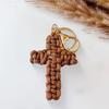Handmade Christian Cross-shaped Keychain with Golden Ring Compact Comfortable Prayer Pendant Religious Accessory
