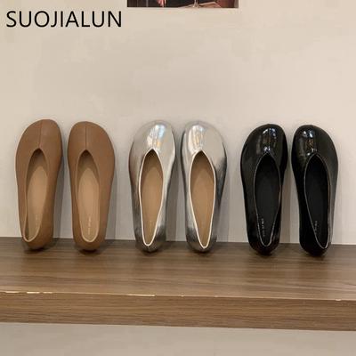 Модные женские туфли-лодочки SUOJIALUN 2025 на осень, на плоском каблуке, модные туфли с круглым носком, неглубокие, слипоны, женские повседневные туфли на мягком каблуке, одинарные туфли для платья