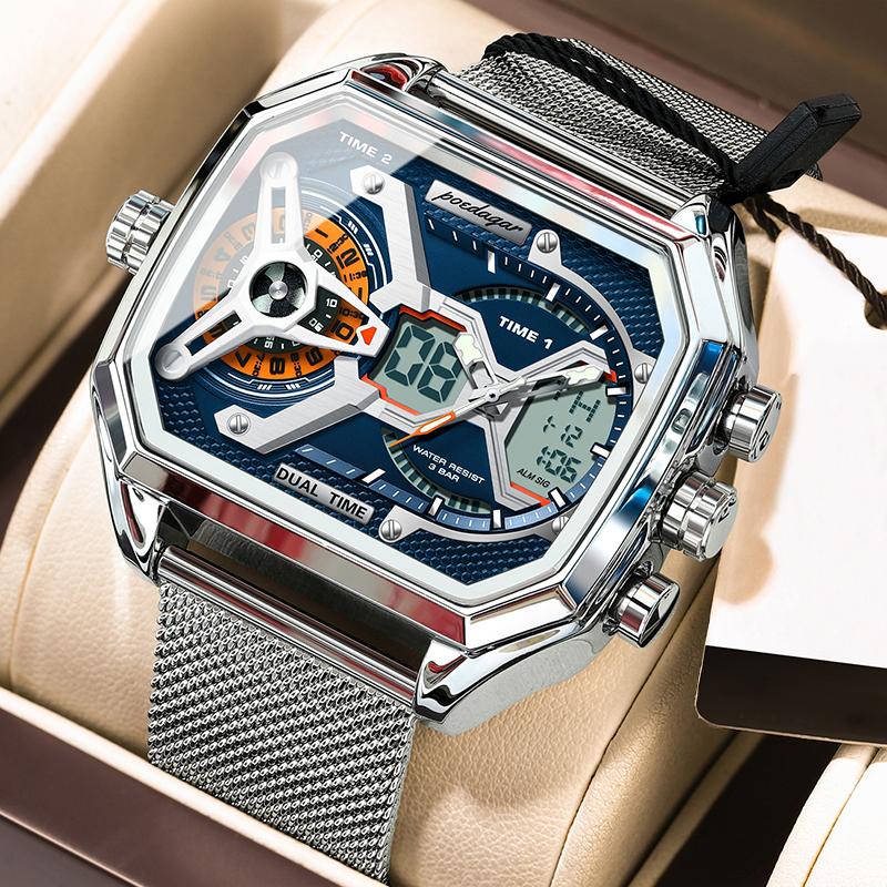 Роскошные мужские часы LED Календарь Неделя Светящиеся Мужские Наручные часы Электронные Прямоугольные Силиконовый Ремешок Кварцевые Мужские Часы