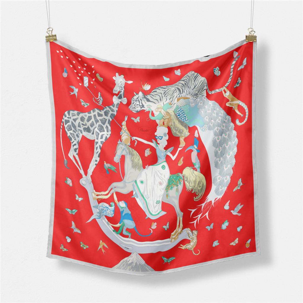 53cm Giraffe Tiger Horse Brand Square Scarf Woman 2024 Design Silk Scarf Women Bandana Luxury Headband Hijab Foulard Neckerchief
