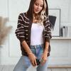 Women's Hooded Knit Loose Pocket Striped Cardigan Sweater