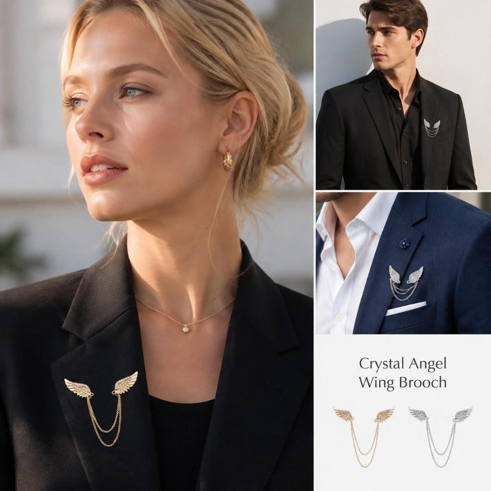 Decorative Angel Wing Brooch Sparkling Tassel Chain Brooch New Brooch Pins for Men Women Jewelry