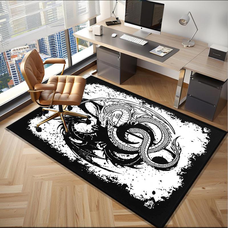 Yin Yang Dragons Office Rug Chair Mat, Game Carpet, Suitable for Front Door, Bedroom, Living Room, Desk, Holiday Gift
