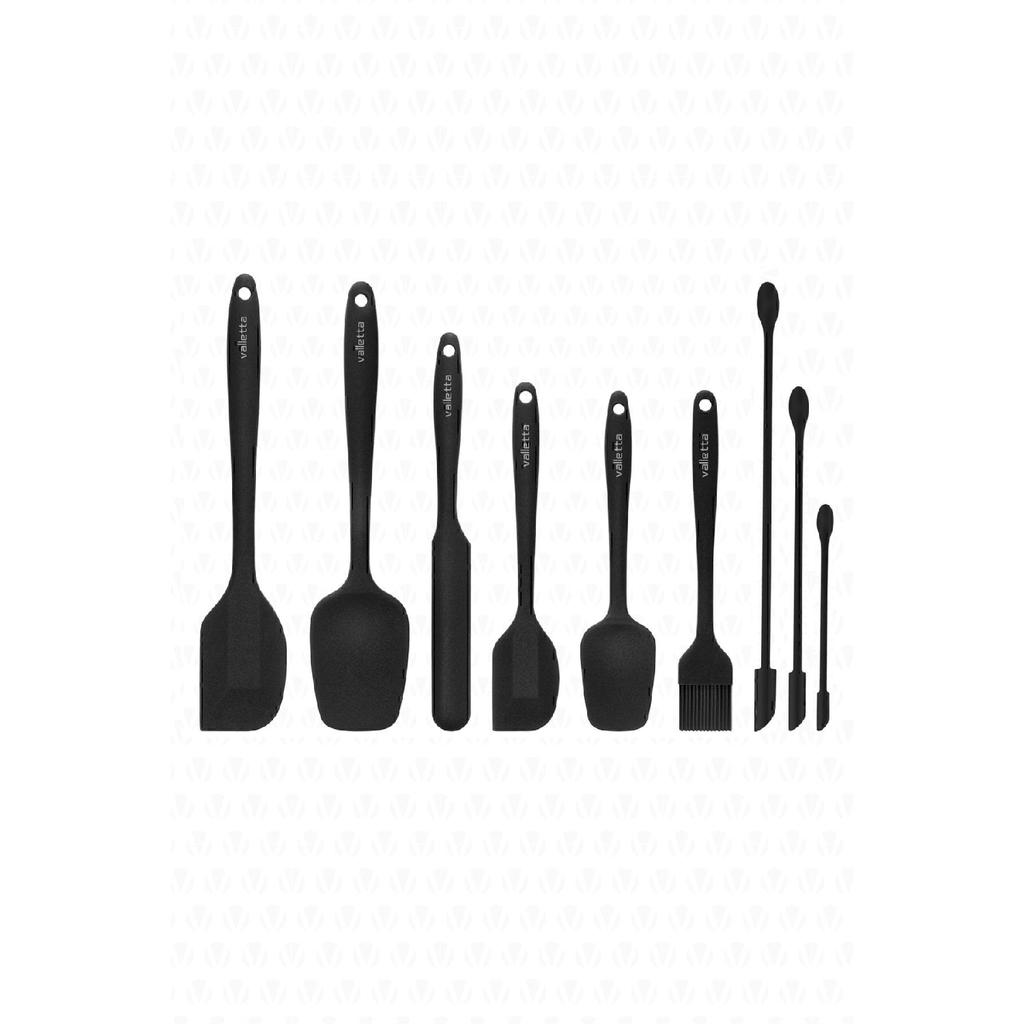 Drongo Jar Scraper Silicone Spatula Set 9 Pieces Black