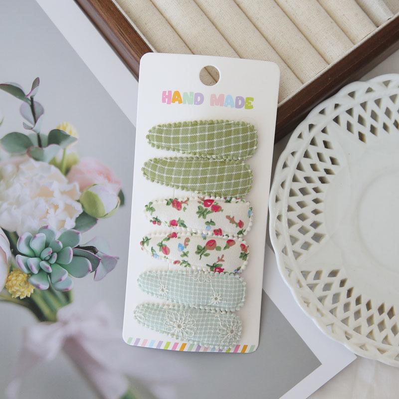 6 шт./набор Милый цветочный хлопковый набор заколок для волос Клетчатые тканевые банты для девочек, младенцев, детей Аксессуары для волос Завершающие челку Детские головные уборы