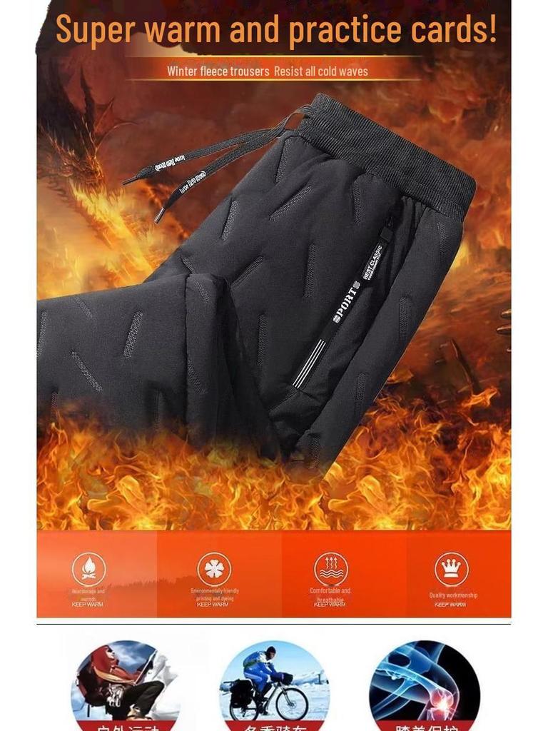Мужские зимние водонепроницаемые плюшевые брюки для снега - плотные, ветрозащитные, с манжетами, повседневные брюки из овчины