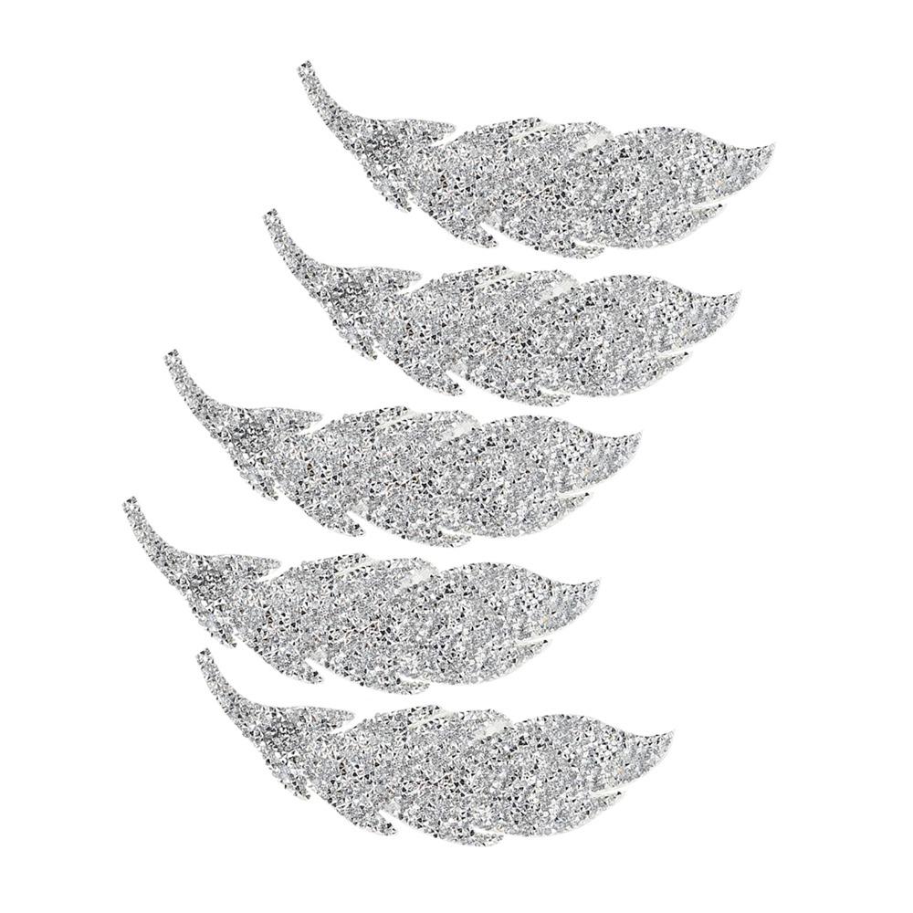 5pcs Iron On Rhinestone Patches Silver Leaves Pattern Patches Iron On Patches For DIY Crafts