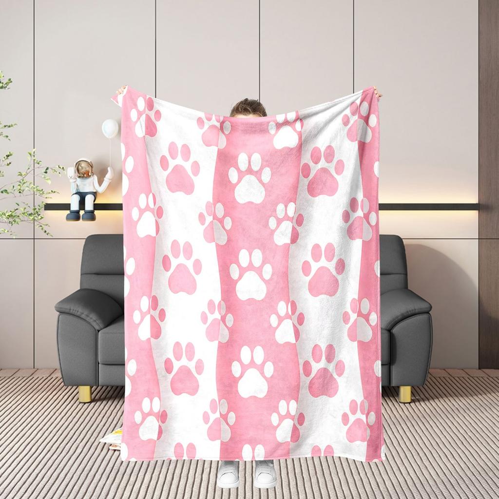 Vintage Cute Animal Track Graphic Cozy Fleece Blanket Lightweight Bed Wrap For Living Room Bedroom Studio Space