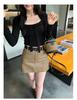 Chic Square Neck Lace-Up Slim Fit Short Top for Women - Autumn/Winter Fashion