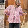 Весенне-летние милые и повседневные полосатые женские блузки и рубашки со шнуровкой