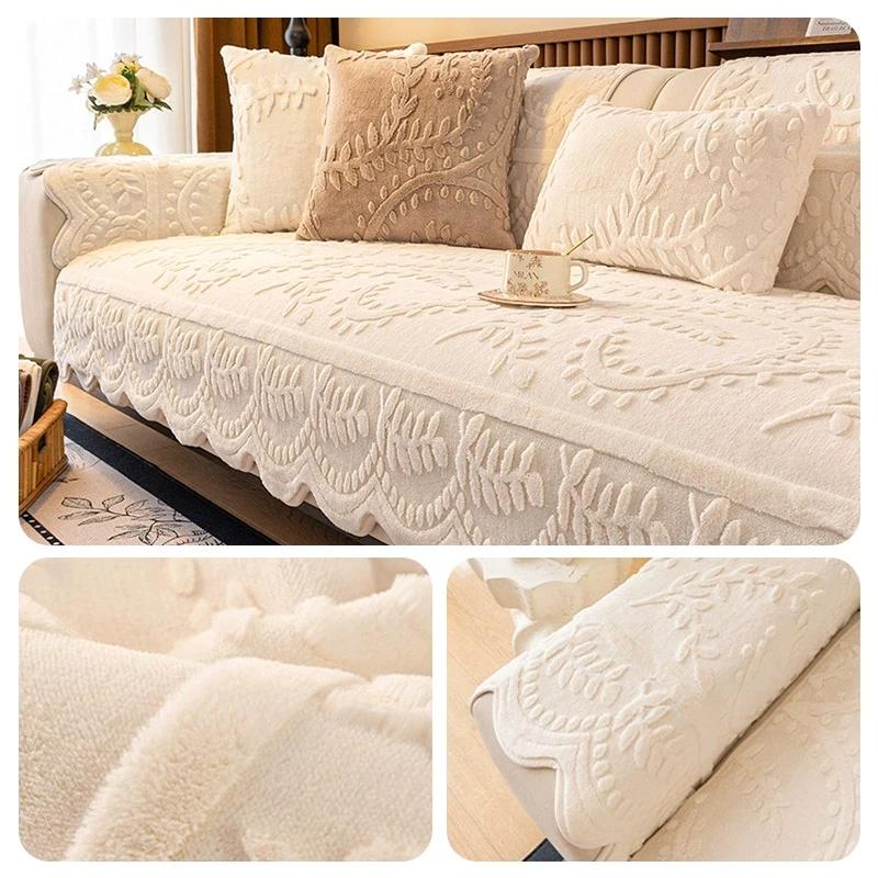 Jacquard Plush Sofa Covers for Living Room Non-slip Soft Sofa Cushion Mat Winter Warm Plush Thicken Cover Towel Home Decor