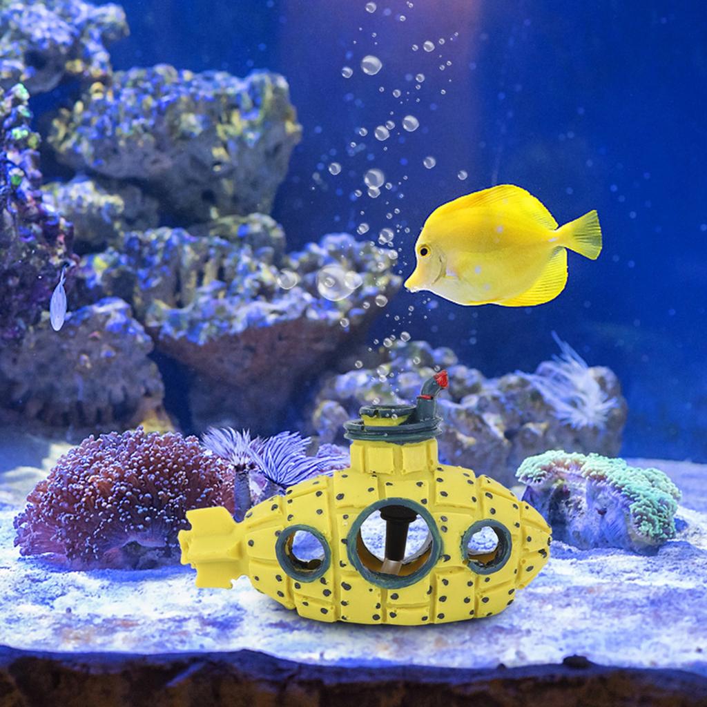 Realistic Yellow Submarine Oxygen Air Bubbler Stone Set for Fish Tank Aquarium Decoration