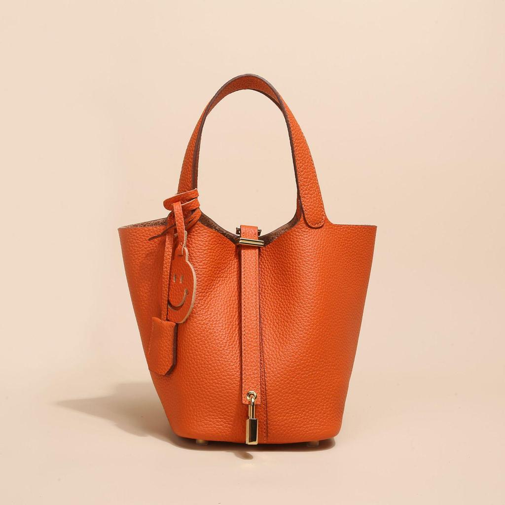 2024 Женская сумка-ведро из натуральной кожи с узором личи - Осенне-зимняя сумка-корзина для овощей