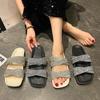 Fashion Square Toe Platform Rhinestone Slender Strap Flip Slippers Women's Summer 2025 New Flat Shoes Outside Wear