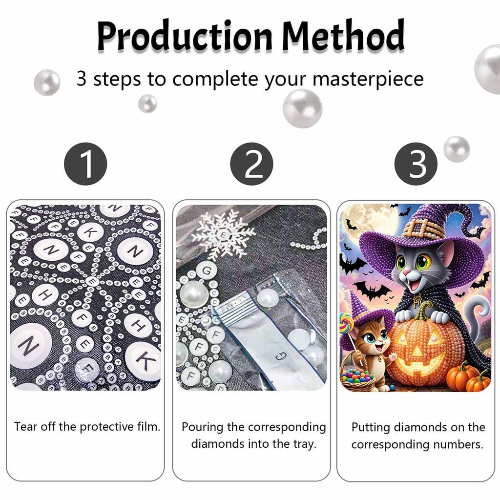 Halloween pearl painting art full pearl handmade diy home decorations cat pumpkin moon bats