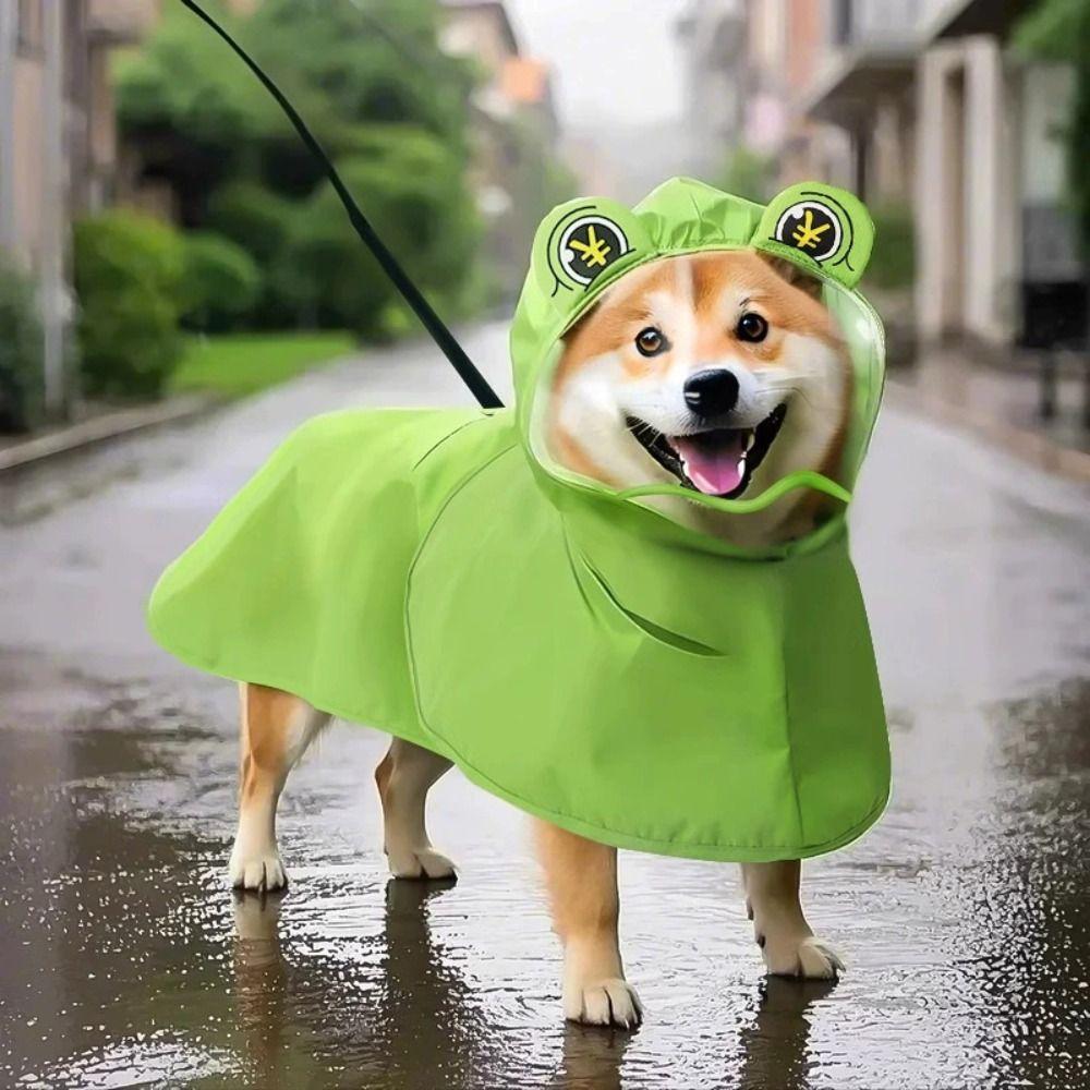 Dirt-Resistant Dog Raincoat Hooded Design Windproof Pet Rain Cloak 4-Leg Cover Easy To Wear Waterproof Rain Jacket Medium Dogs