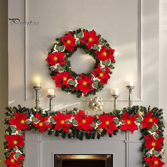 2M 10LED Рождественская гирлянда Световое украшение Светящаяся гирлянда Искусственный цветок Пуансеттия Праздник Рождественская елка Настенная лестница Подвесной венок Орнамент