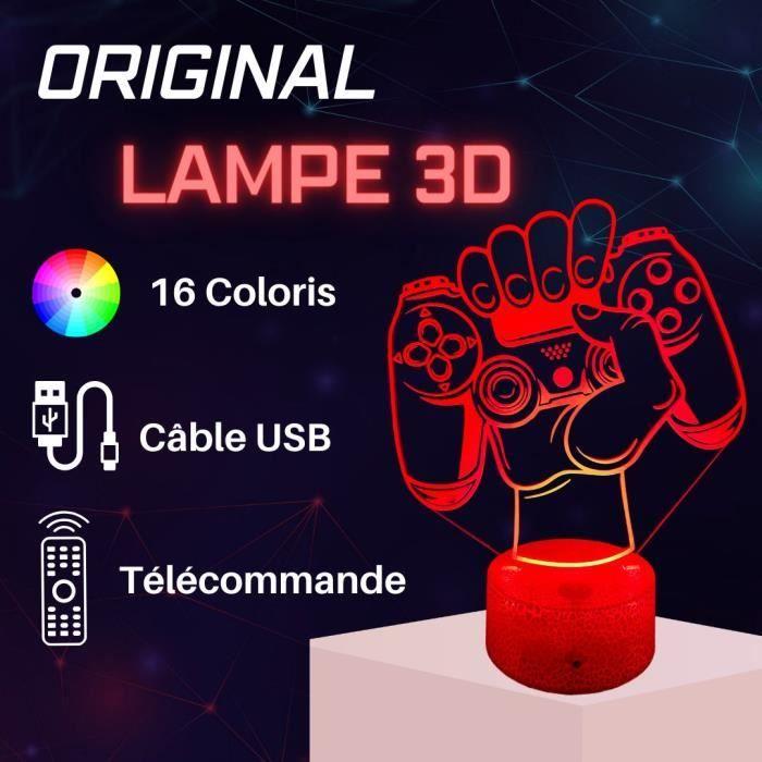 Lampe de chevet 3D LED Jeux Vidéos Manette, Veilleuse changement de couleurs, Lampe tactile bureau et Chambre enfant, Eclairage Noël