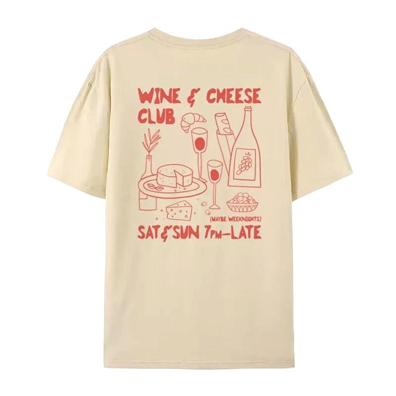Retro Style Cheese And Wine Club Graphic Tshirts For Unisex Cute Funny Food Lover Streetwear Fashion Summer Tshirt
