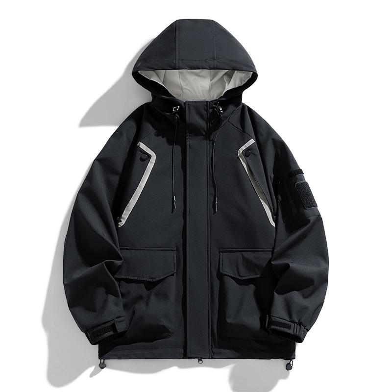 Cozy Up Men Fashion Unisex Hooded Windbreaker Multi-Pockets Casual Jackets Oversized Coat