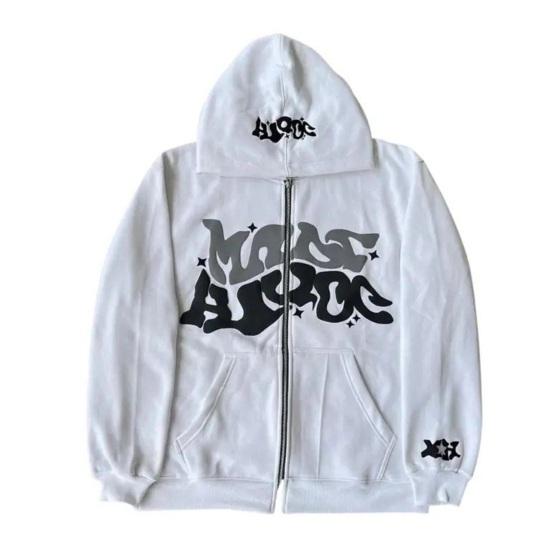 Мужская куртка с капюшоном, осень-зима, панк-хип-хоп, модный принт, на молнии, с двумя карманами, с длинными рукавами, свободная посадка, повседневное мужское пальто, верхняя одежда