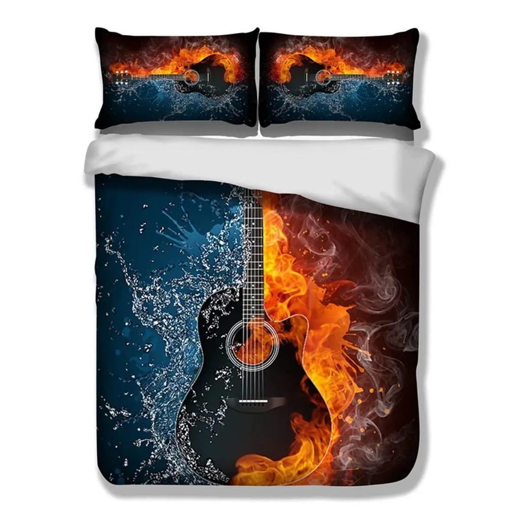 Premium Guitar Duvet Cover Kingqueen Size Rock Music Bedding For Kids Teens Vintage Guitar On Wooden Floor Polyester Quilt Cover Grey