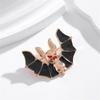Rinhoo Gothic Black Enamel Bat Brooches For Women Men Vintage Red Eyes Rhinestone Bat Lapel Pins Animal Badge Halloween Jewelry