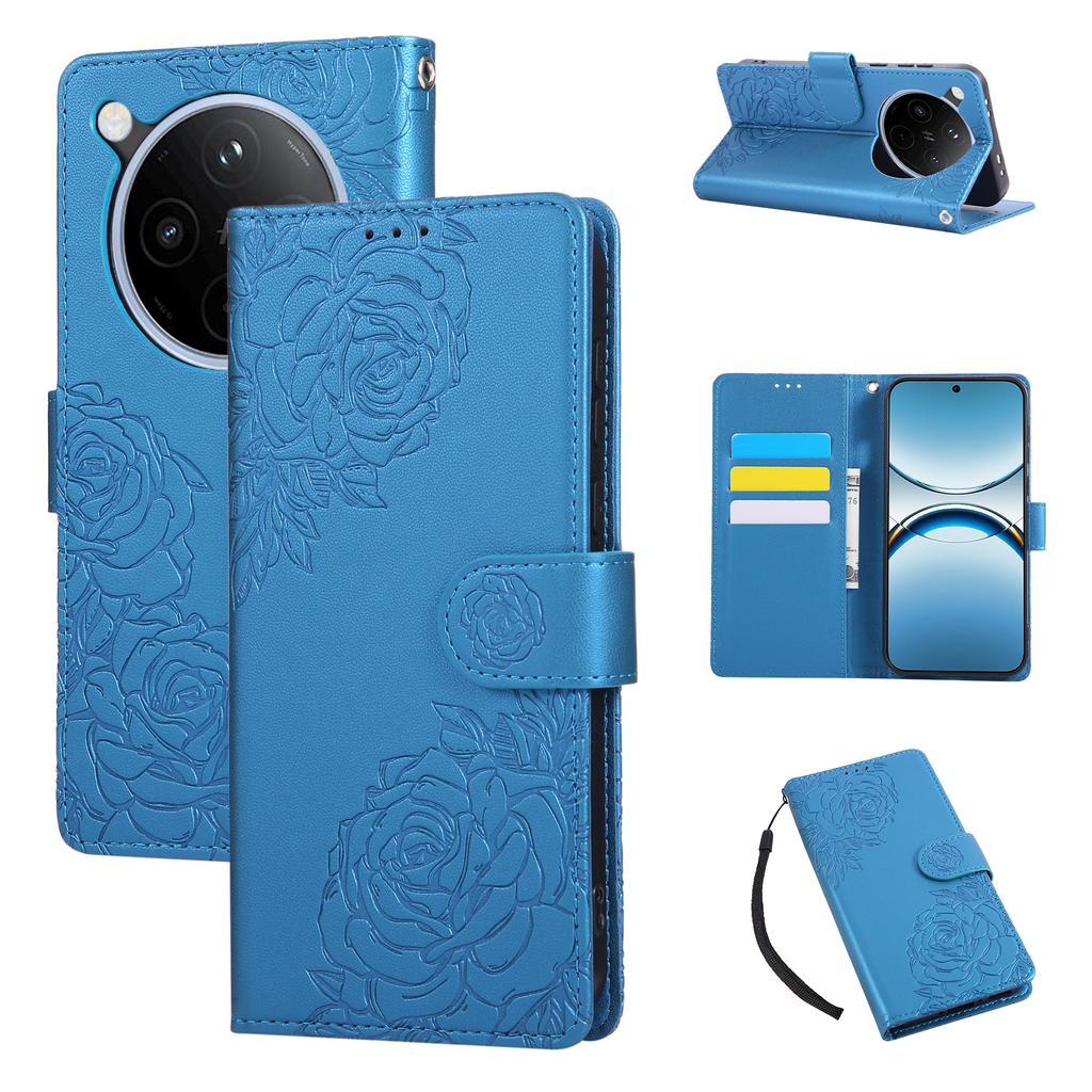 For Oppo Find X8 5G Case Rose Flower PU Leather Wallet Phone Cover with 3 Card Slots/Wrist Strap