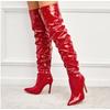 Fashion Red White Boots Winter Sexy High Heels Women Patent Leather Thigh High Boots Pointed Toe Waterproof Long Boots