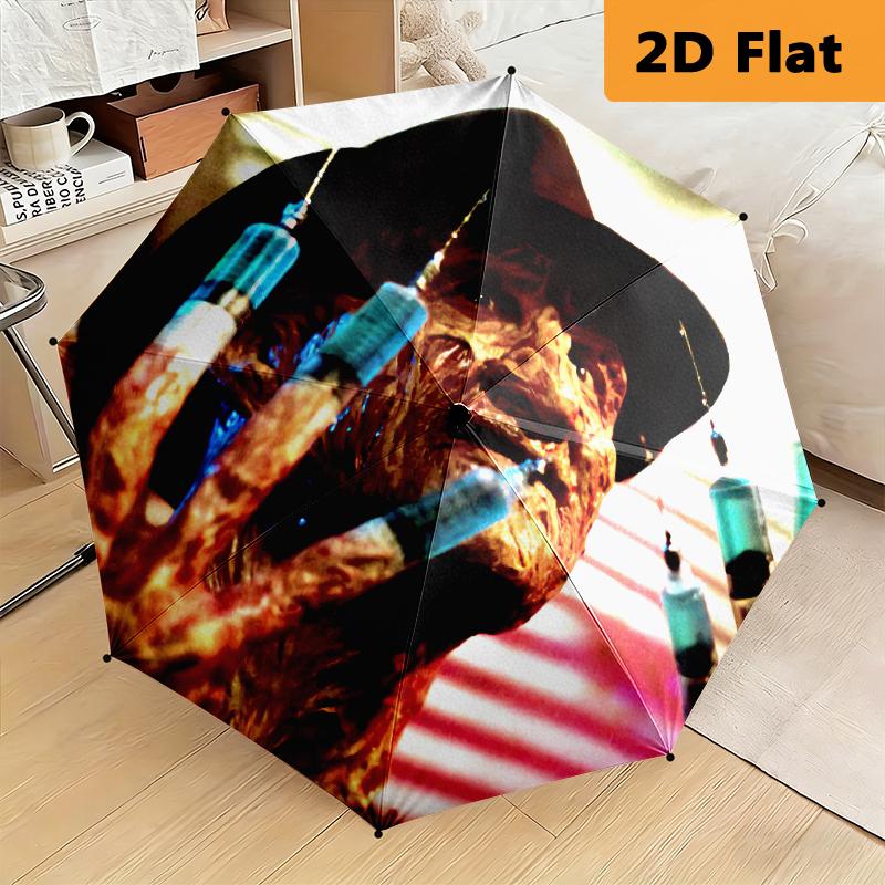 1pc horror movies Foldable Umbrella with Durable Iron Frame, 8-Rib Structure - Perfect for All Seasons Home and Travel Use, Multi-Functional Design