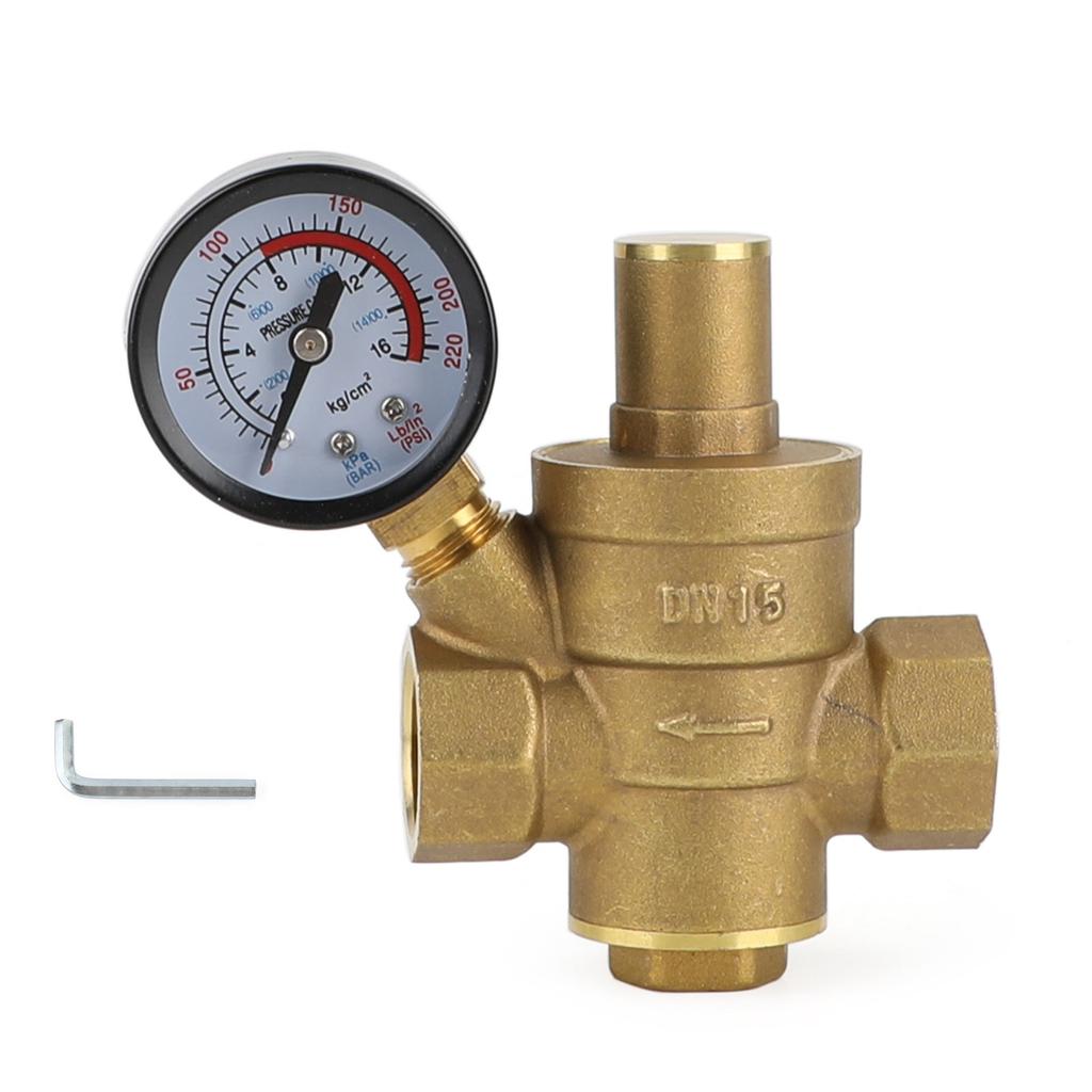 DN15 Brass Adjustable 1/2" Water Pressure Regulator Reducer With Gauge Meter