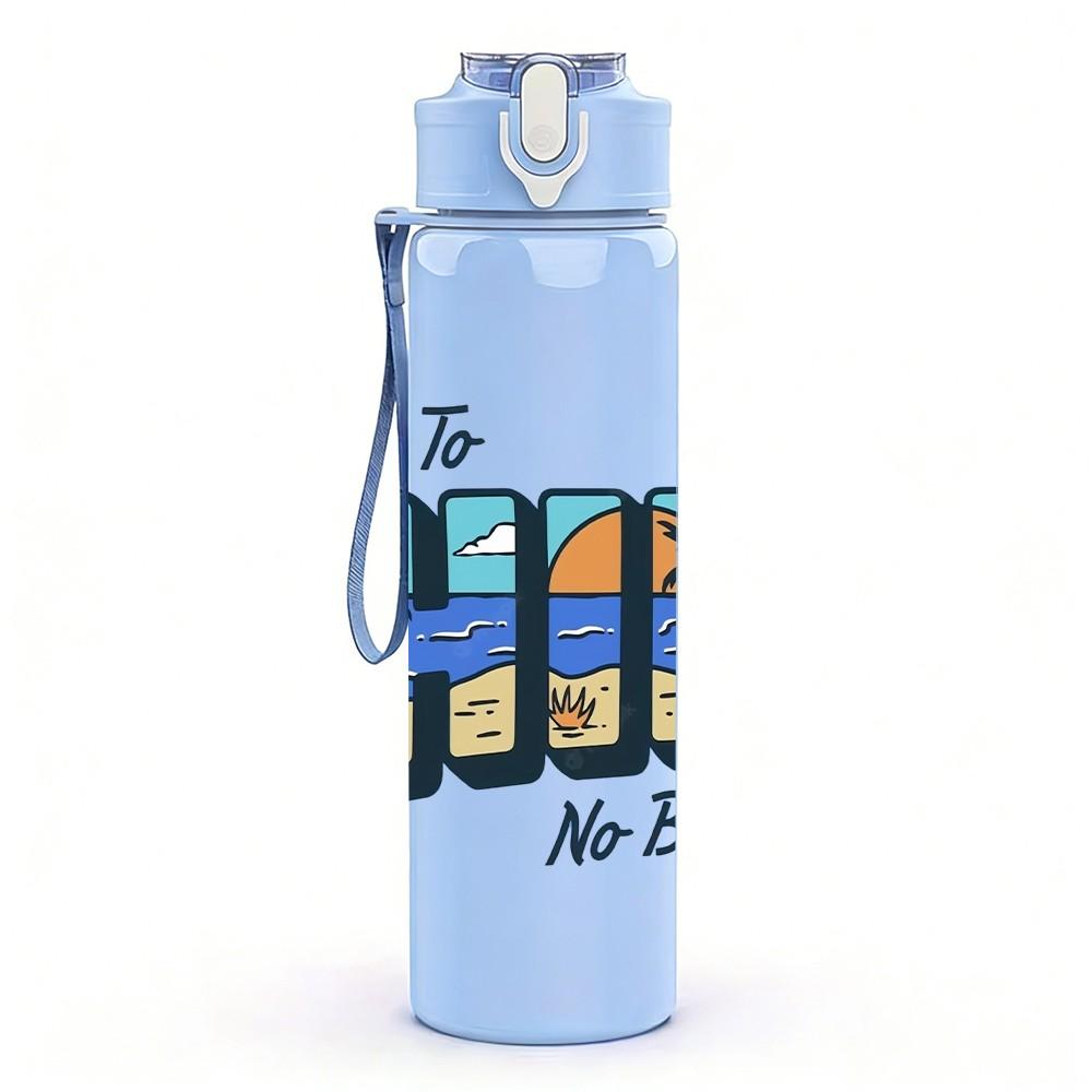 1PC Chill Summer Beach Ocean Lettering Art 750ml Color Plastic Sports Water Bottle Leakproof Flip Straw Lid Suitable for Sports Office Home Use