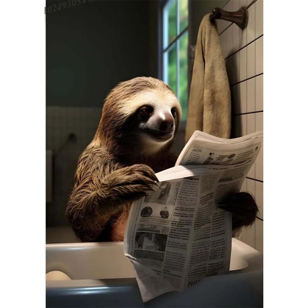 Собака сидит на унитазе и читает газету 5D DIY Алмазная живопись Вышивка крестом Полная выкладка Круглая вышивка Домашний декор Подарки