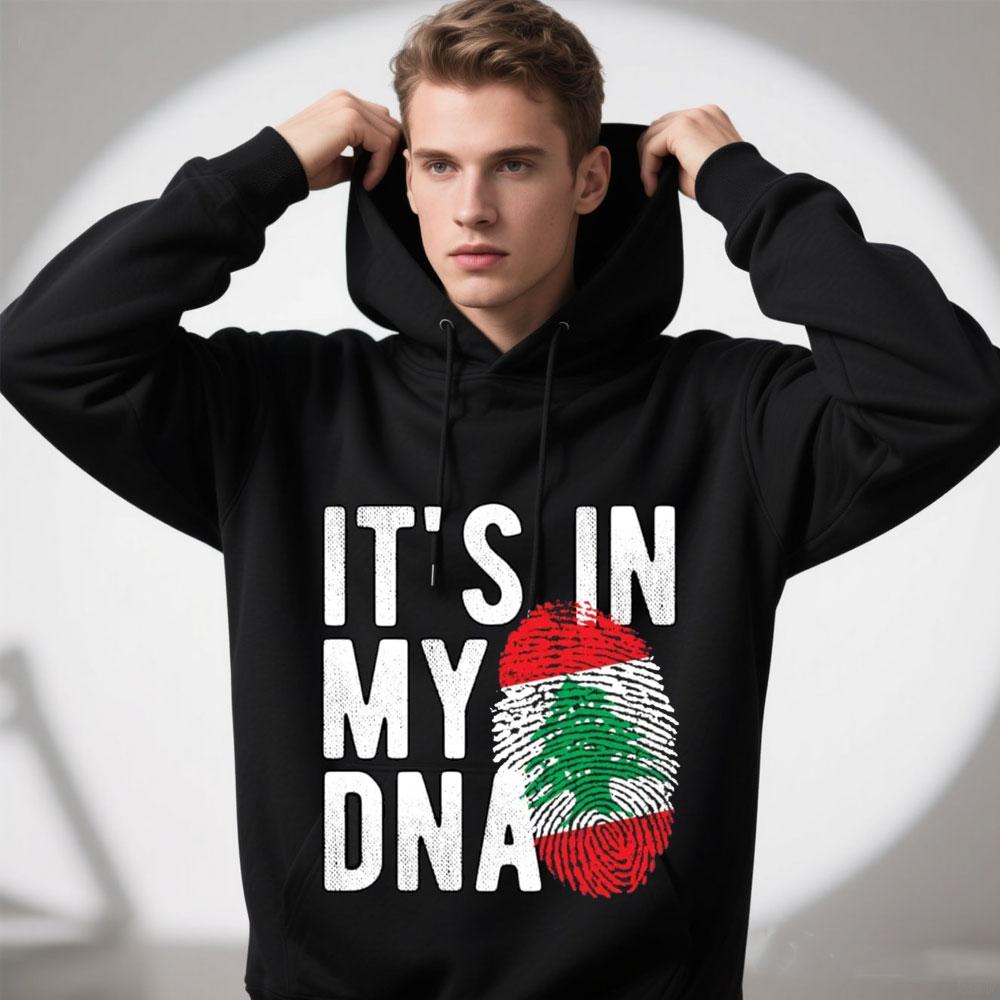 Funny It's in My DNA Lebanon Flag Fingerprint Pullover Hoodie Graphic Tops Streetwear Long Sleeve Birthday Gifts Hoodies Men