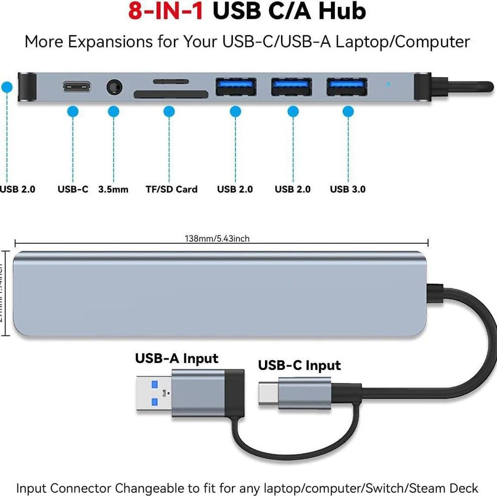 Высокоскоростной USB-хаб-расширитель на 8 портов: Многофункциональная док-станция для компьютера