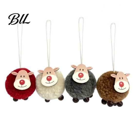 Indoor Christmas Tree Hangings 4Pcs Elk Hanging Ornaments with Wooden Faces, Reindeer Pendants for Xmas Home Decor And Holiday Party Decorations