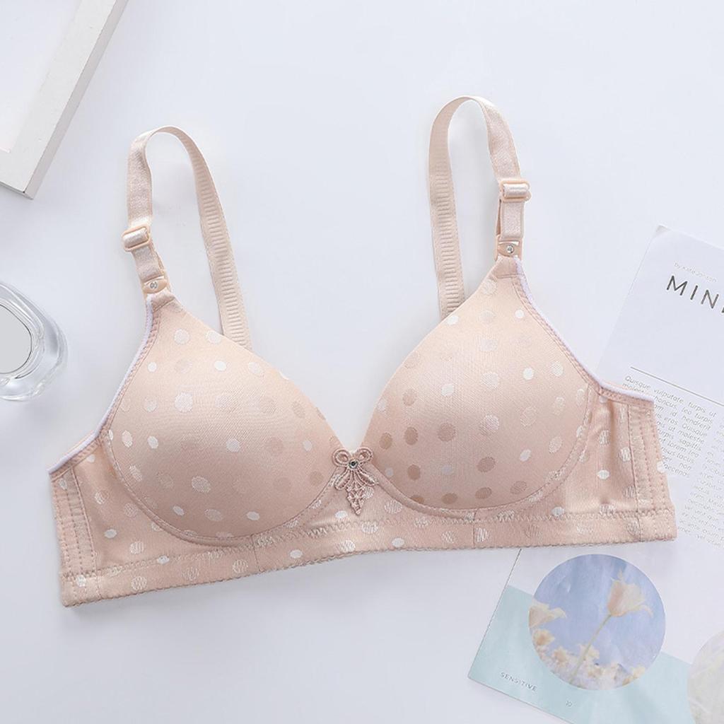 Sexy Women Thin Push-up Bra Adjustable Shoulder Straps Dot Print U-Shaped Beauty Back Wireless Anti-sagging Brassiere