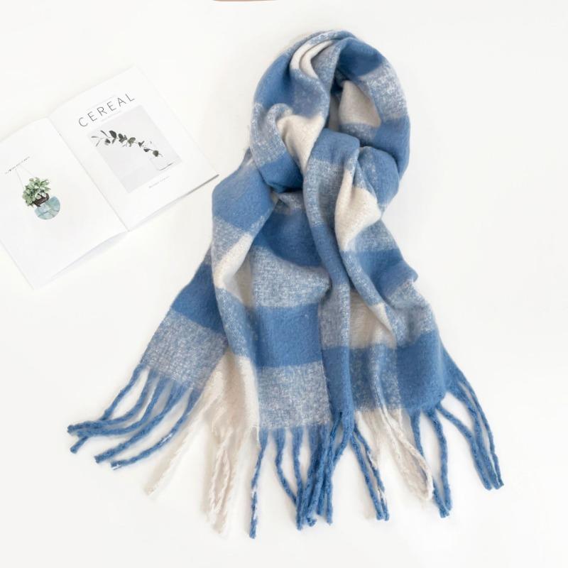 Color Plaid Scarf Women's Winter Warm Scarf Mohair Thickened Long Scarf Hot Shawl