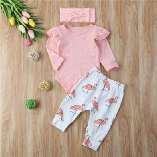 Newborn Baby Girl Clothes Romper T-shirt Top+Pants Leggings Outfits 3PCS Set
