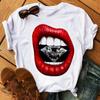 Diamond In The Red Mouth Print T Shirt Women T Shirt Short Sleeve Tops Female Graphic Tee Shirts Ladies Fashion T-shirt Tops