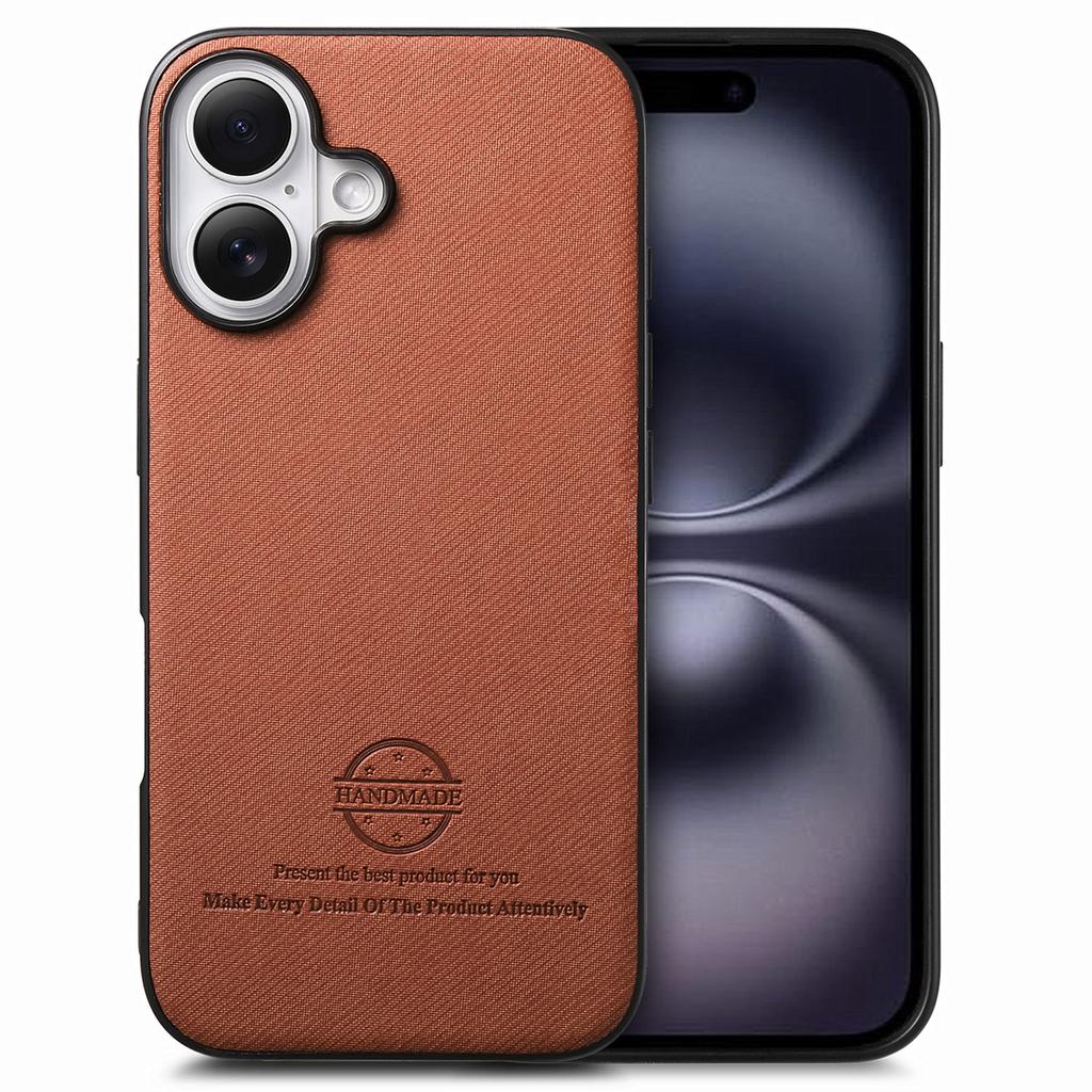 For iPhone 16 Case Cloth Texture Leather+PC+TPU Anti-Drop Phone Cover - Blue