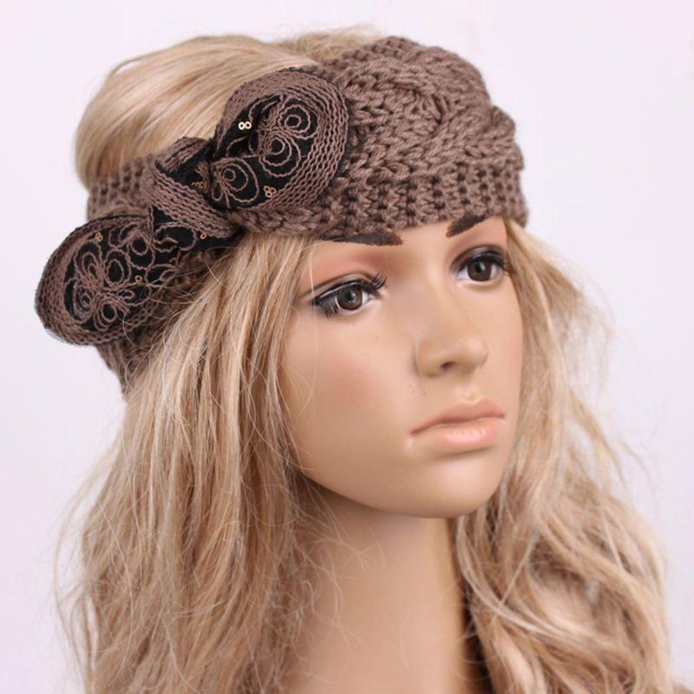 Богемская Зимняя Теплая Женская Девичья Повязка на Голову с Бантом Ушки Кролика Повязка-Тюрбан Вязаная Крючком Повязка на Волосы