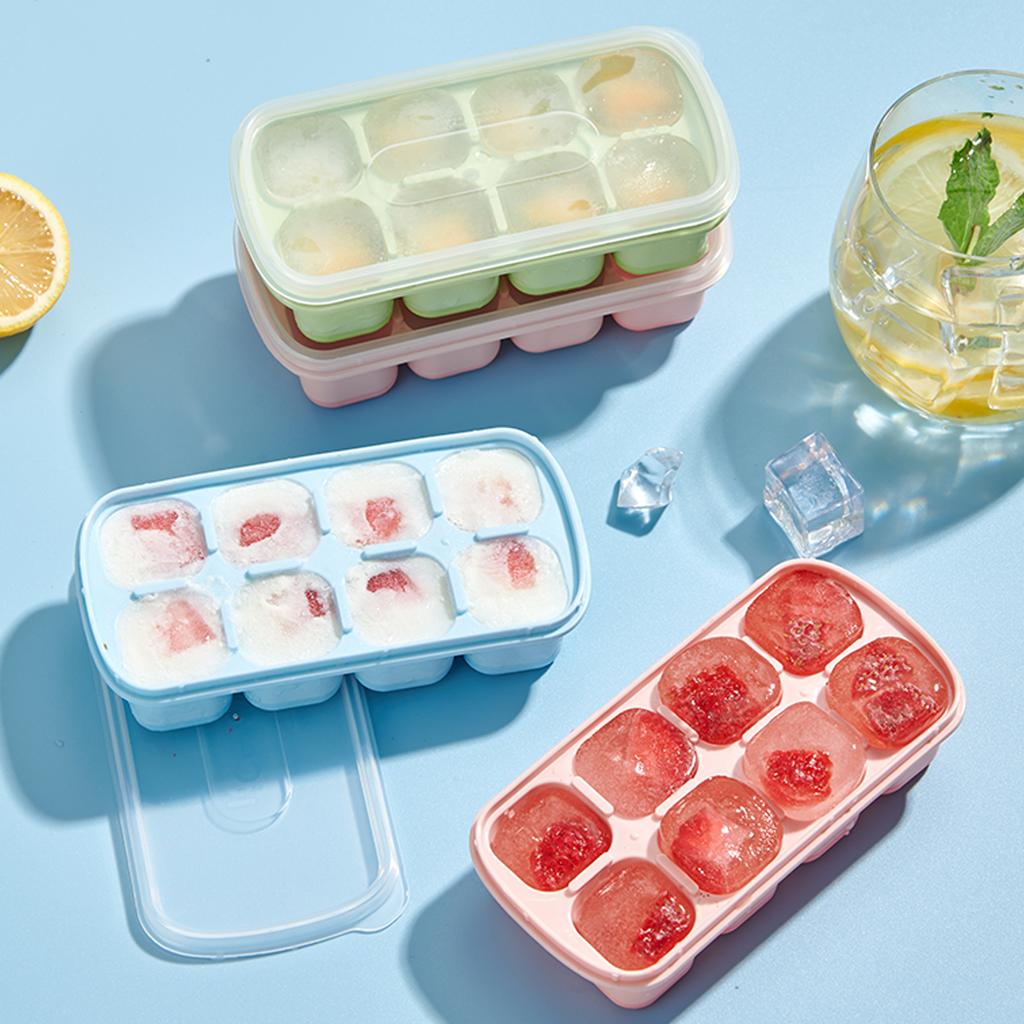 Ice Cube Tray With Lid Refrigerator Silicone Ice Mold Reusable 8 Grids Ice Cube Maker Kitchen Accessories Ice Cube Box