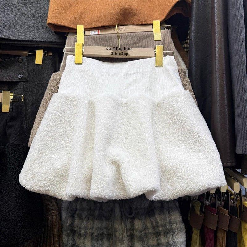 Women's Fluffy High-Waist Lambswool A-Line Skirt - Autumn/Winter French Style