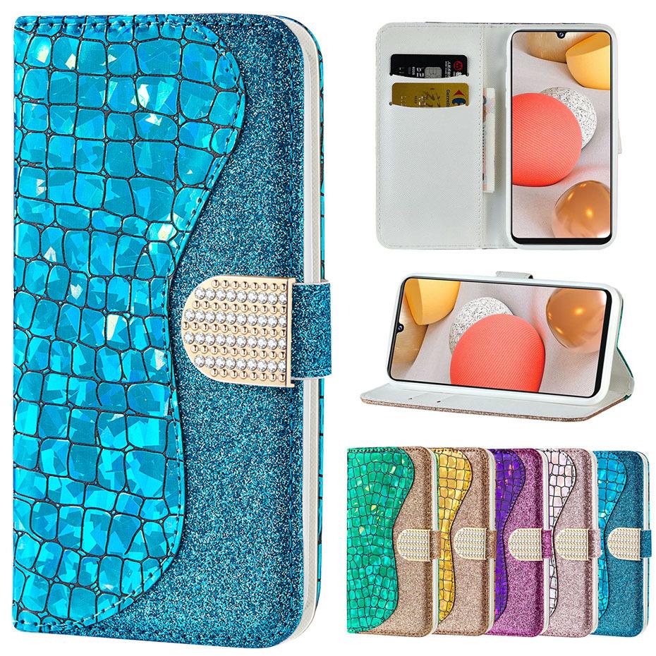 Флип-чехол с лазерной пудрой для Samsung Galaxy J3 J5 2017 J4 J6 Plus A7 A10 A20 A20e A30 A40 A50, кожаный кошелек с отделением для карт