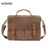 Luxury Briefcase Shoulder Crossbody Military Canvas + Genuine Leather Messenger Patchwork School Bag