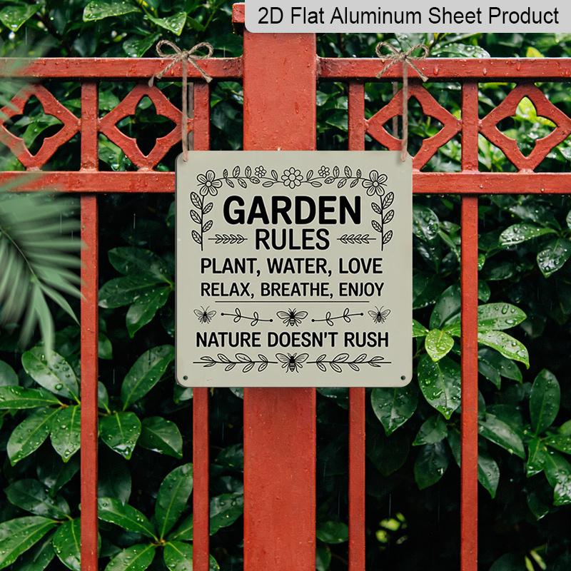 2D Flat 1pc, Vintage Metal Aluminum Sign, Outdoor Plaque and Wall Decoration, Garden Rules Sign, Courtyard Decoration, Living Room Decoration, Study